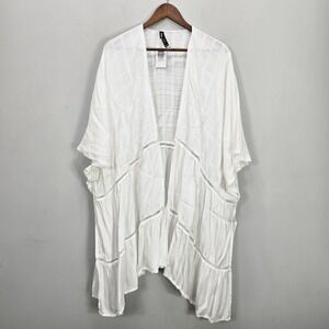 Torrid Flowy Inset Ruana One Size White Short Sleeve Coverup Boho Cottage NWT